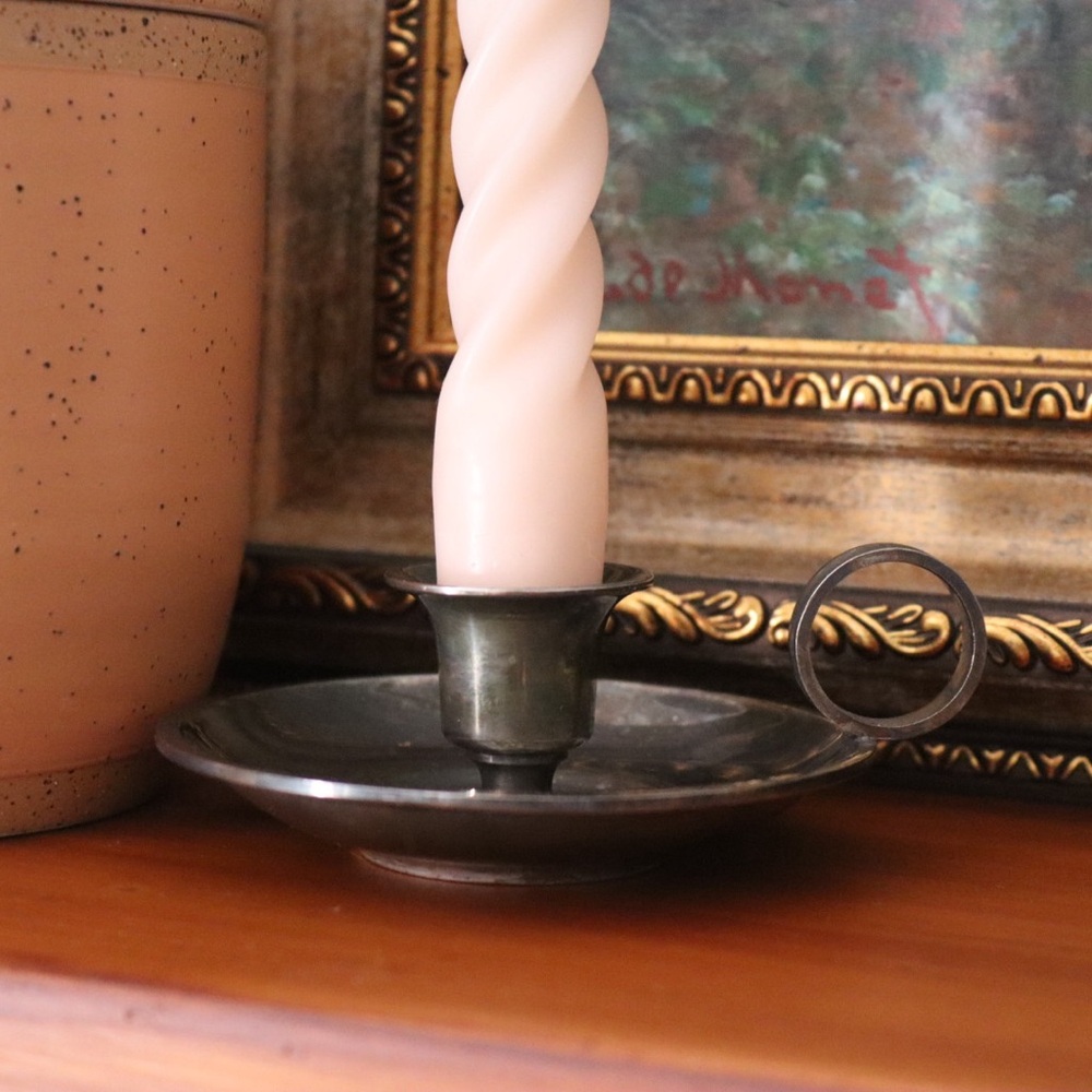 Silver Plated Candlestick Holder w/ finger loop
